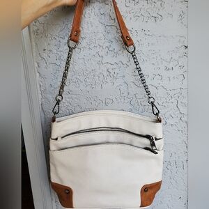 Vonxury White and Tan Women's Faux Leather Shoulder Bag